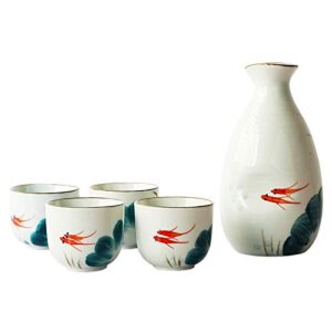 caalio japanese sake set - porcelain sake tokkuri bottle 8 fl oz and four sake ochoko cups 2 fl oz sake cups soju tea set(goldfish)