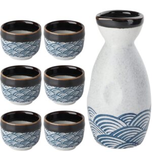 sake set ceramic japanese sake set of 7 include 1 sake bottle 6 sake cups for hot or cold sake at home or restaurant