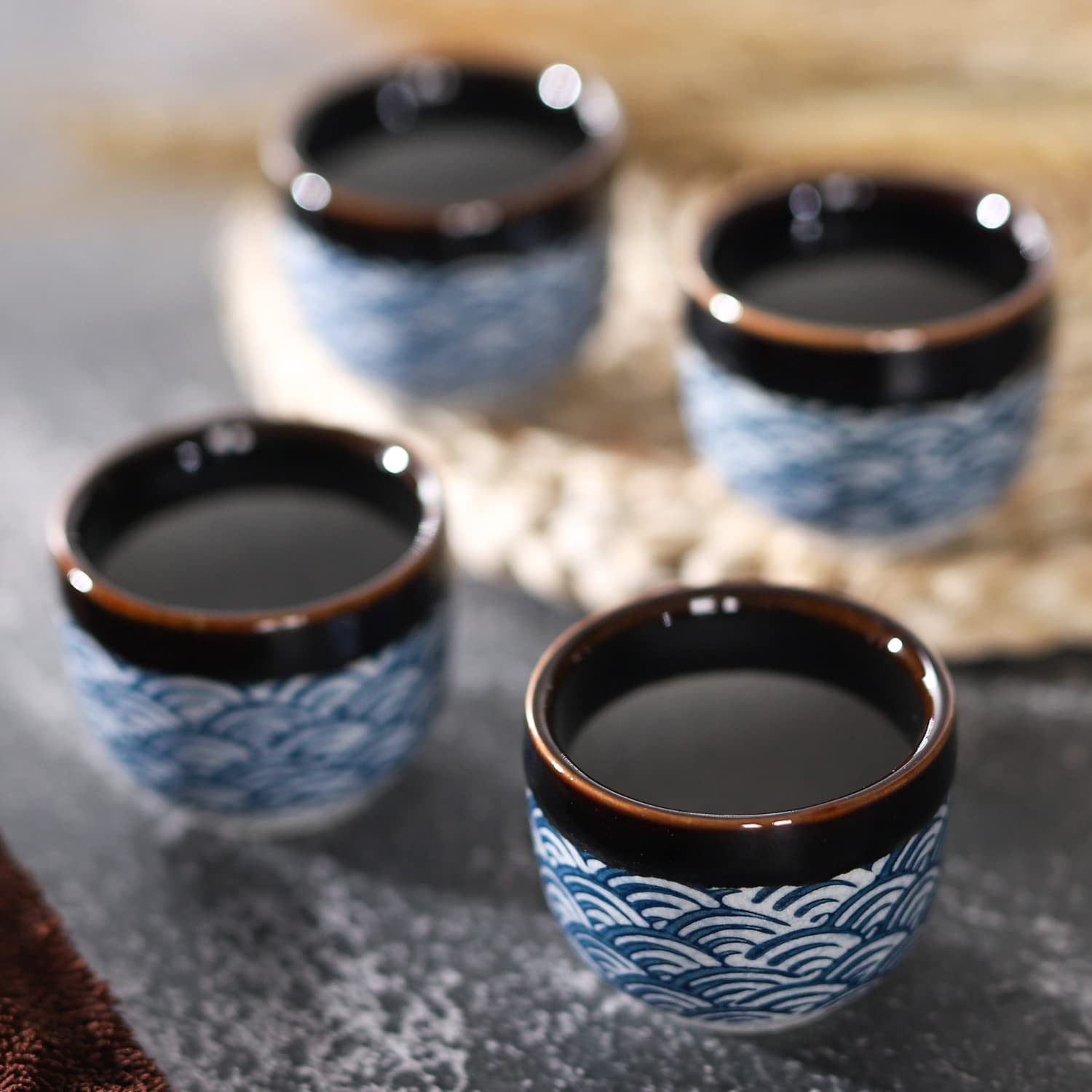 Sake Set Ceramic Japanese Sake Set of 7 include 1 Sake bottle 6 Sake Cups for Hot or Cold Sake at Home or Restaurant