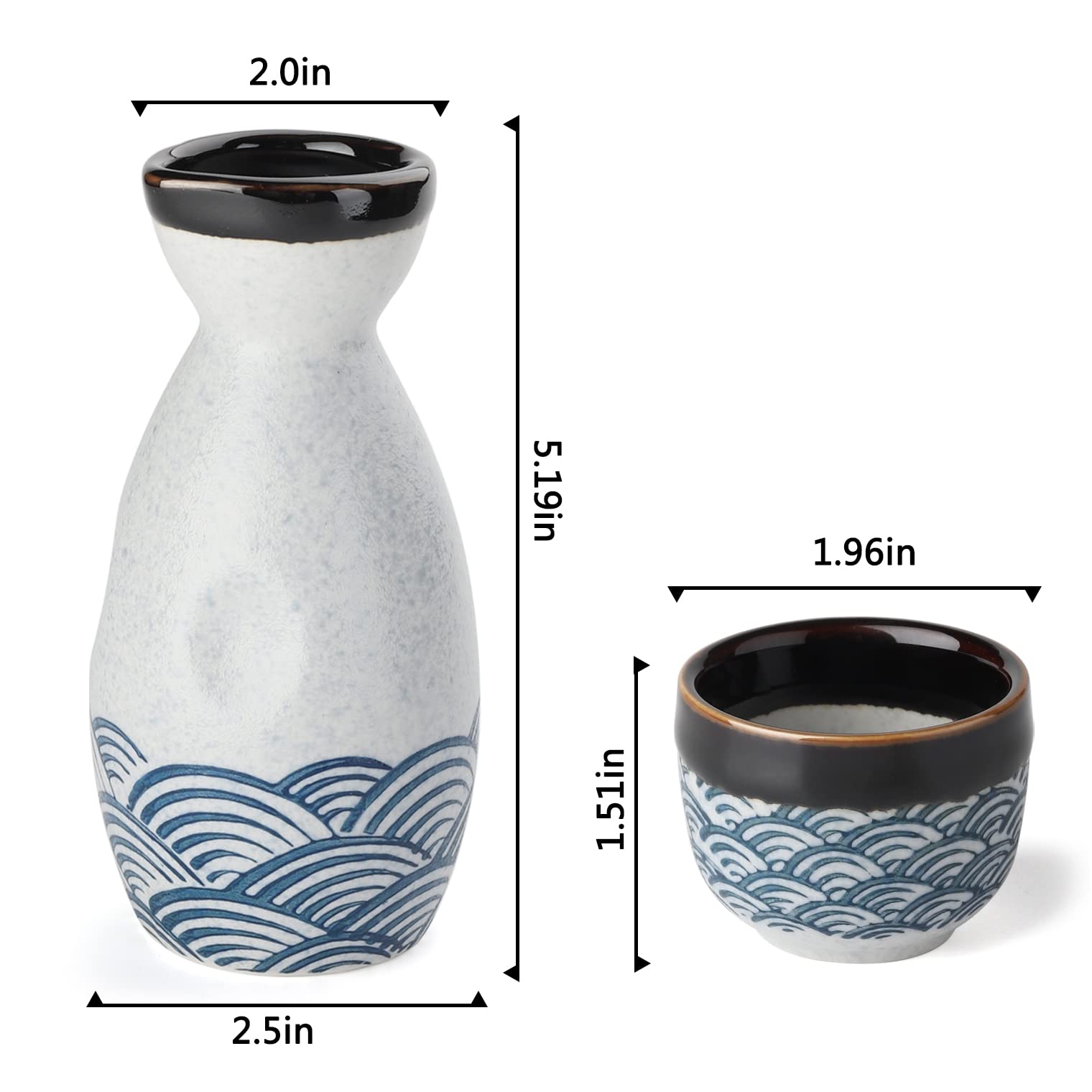 Sake Set Ceramic Japanese Sake Set of 7 include 1 Sake bottle 6 Sake Cups for Hot or Cold Sake at Home or Restaurant