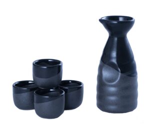 happy sales hsss-bkonbk, perfect 5 pc japanese design ceramic sake set, black on black