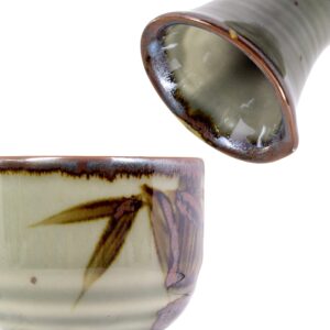 Product of Gifu Japan Mino Ware Traditional Japanese Sake Set, Tokkuri Bottle and 4 Ochoko Cups, Green Mashikodake