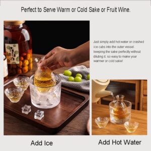 WINIAER Glass Sake Set, Clear Glass Sake Bottle Set Including 1 Warming Mug, 1 Sake Pot, 4 Sake Cups, Sake Set Hot Sake or Iced Sake for Sake Lovers