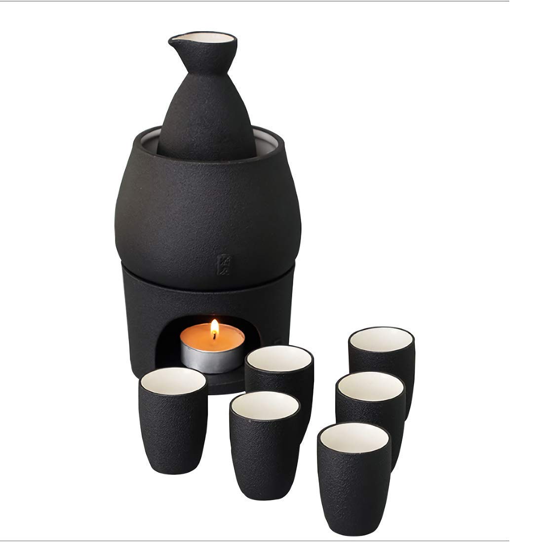 Lyty Ceramic Sake Set Cups with Warmer + Sake Saki Drink Storage Gift Box, Porcelain Pottery Hot Cold Saki Drink, 9pcs Include 1 Stove 1 Warming Bowl 1 Sake Bottle 6 Cup