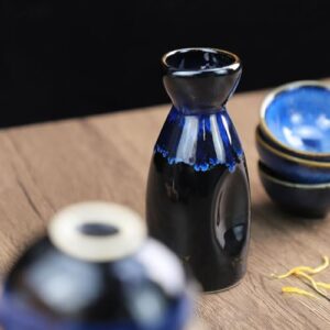 Sizikato 5PCS Kiln-Change Ceramics Sake Set Include 1PCS Sake Bottle and 4PCS Sake Cups