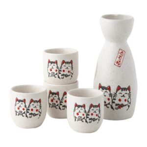 mozacona ceramic lucky cat japanese sake set,1 tokkuri bottle and 4 ochoko cups