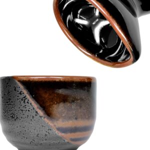 Product of Gifu Japan Mino Ware Traditional Japanese Sake Set, Tokkuri Bottle and 4 Ochoko Cups, Black Kuro Oribe