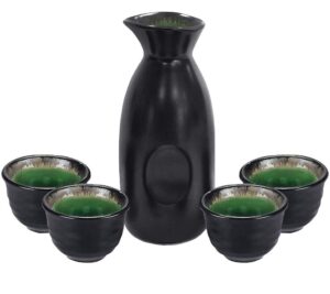 sake set black japanese 5 pieces traditional japanese sake cup set hand painted design porcelain pottery ceramic cups crafts wine glasses gifts (classic, 280 ml)