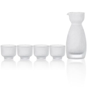 rxcvkmw 5-piece japanese glass sake set, contains 1 sake bottle and 4 sake glasses