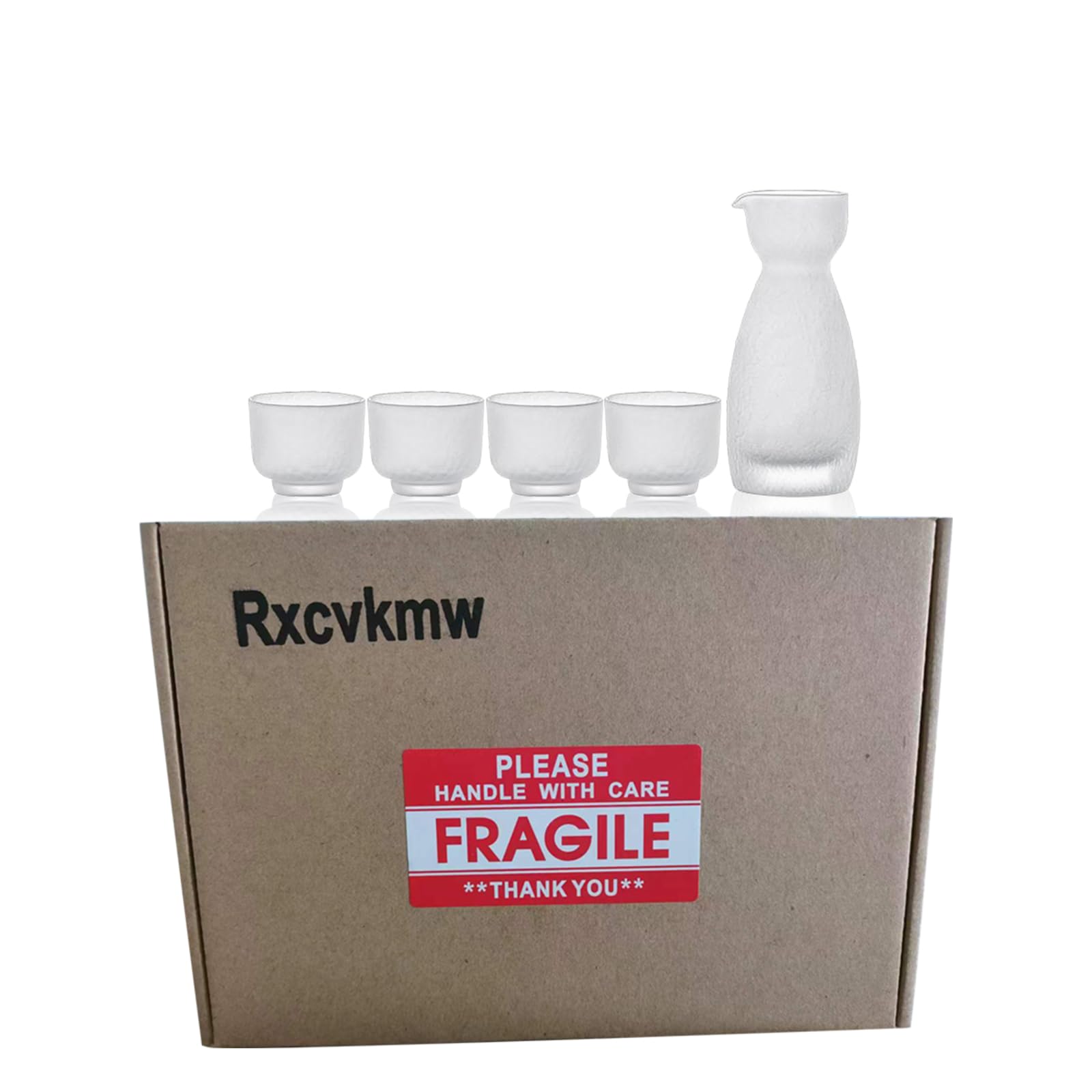 Rxcvkmw 5-Piece Japanese Glass Sake Set, Contains 1 Sake Bottle and 4 Sake Glasses