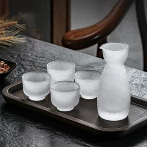 Rxcvkmw 5-Piece Japanese Glass Sake Set, Contains 1 Sake Bottle and 4 Sake Glasses