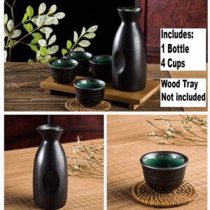 CoreLife Sake Set, Traditional 5 pcs Porcelain Ceramic Japanese Sake Sets with Sake Serving Bottle and 4 Sake Cups - Turquoise Black