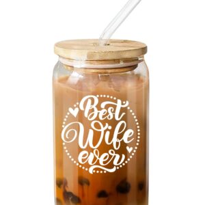 NewEleven Gifts For Wife From Husband - Romantic Anniversary Wedding Gifts For Wife, Her From Husband - Best Presents Idea For Wife, Women - 16 Oz Coffee Glass