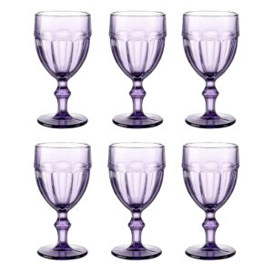east creek | set of 6 colored glass goblets | vintage drinking glasses set of 6 | 8.5 oz embossed design | drinking glass with stem | wedding glass (violet)