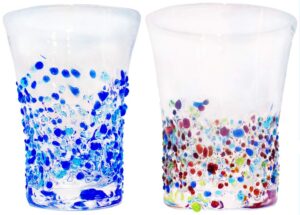 tida kobo beer glasses (blue/water, red/blue/water/green), φ2.8 inches (7 cm), crushed, pack of 2