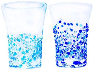 てぃだ工房 tida kobo beer glasses (water/clear, blue/water) φ2.8 inches (7 cm), crushed, pack of 2