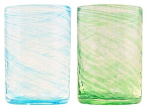 genkawa genyoshi kobo straight glass (water, green), φ3.1 inches (8 cm), sazanami, pack of 2