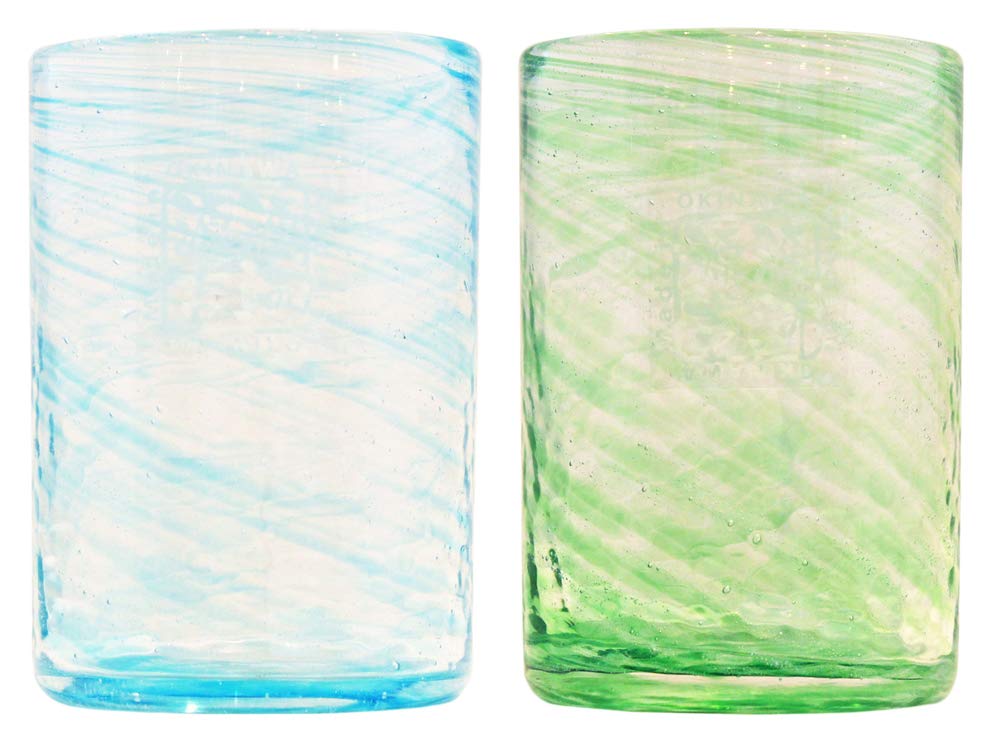 Genkawa Genyoshi Kobo Straight Glass (Water, Green), φ3.1 inches (8 cm), Sazanami, Pack of 2