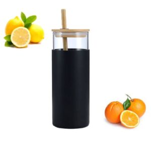 20 oz glass water bottle with bamboo lid glass tumbler with silicone protective sleeve cup (black) glass water bottle coffee cup