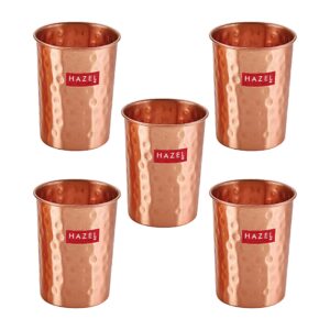 hazel hammered finish copper glasses amrapali tumbler set of 5, 300 ml
