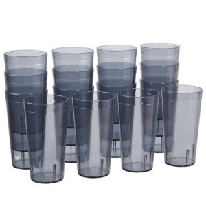 us acrylic cafe plastic reusable tumblers (set of 16) 20-ounce water cups in grey | value set of restaurant style drinking glasses, stackable, bpa-free, made in the usa | top-rack dishwasher safe