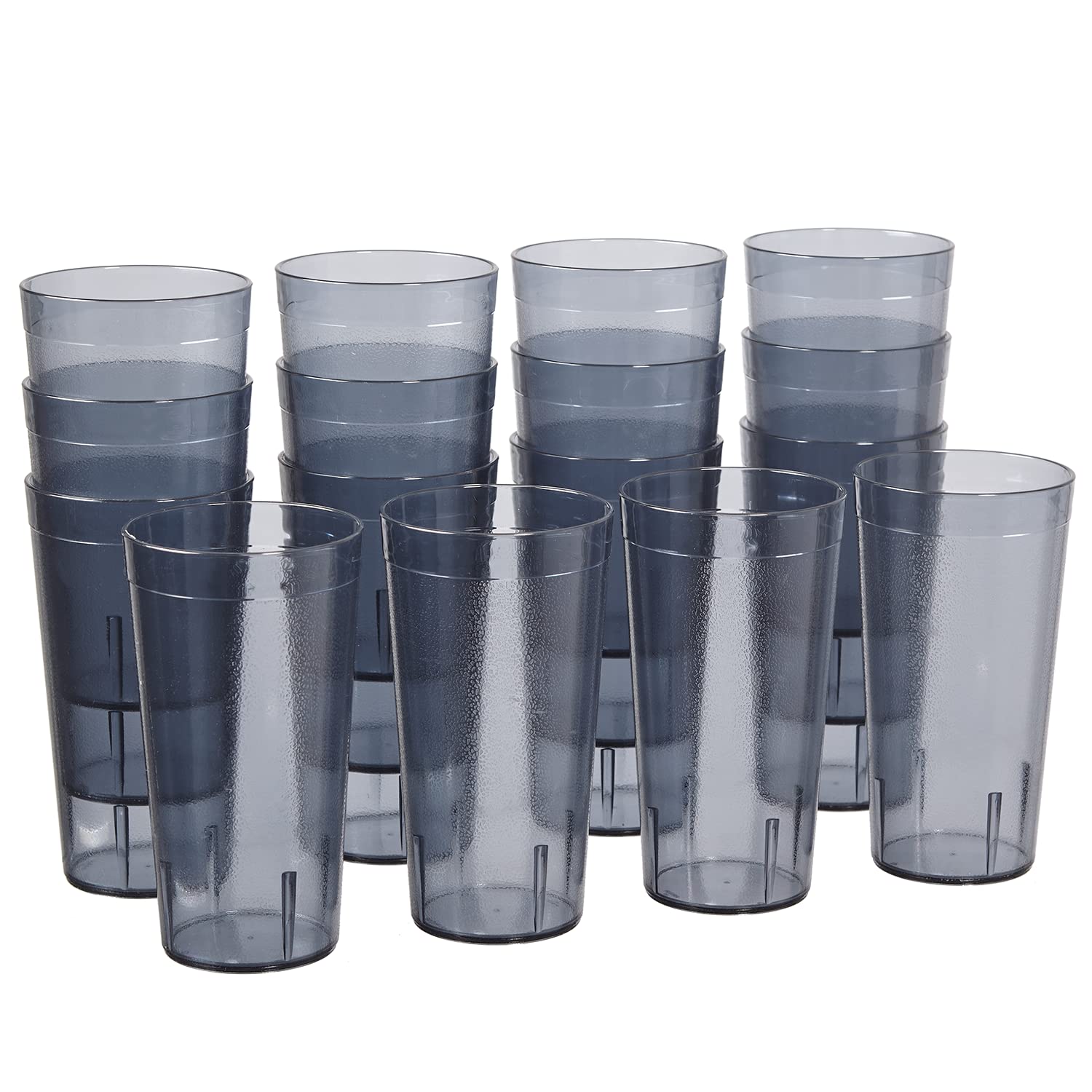 US Acrylic Cafe Plastic Reusable Tumblers (Set of 16) 20-ounce Water Cups in Grey | Value Set of Restaurant Style Drinking Glasses, Stackable, BPA-free, Made in the USA | Top-rack Dishwasher Safe