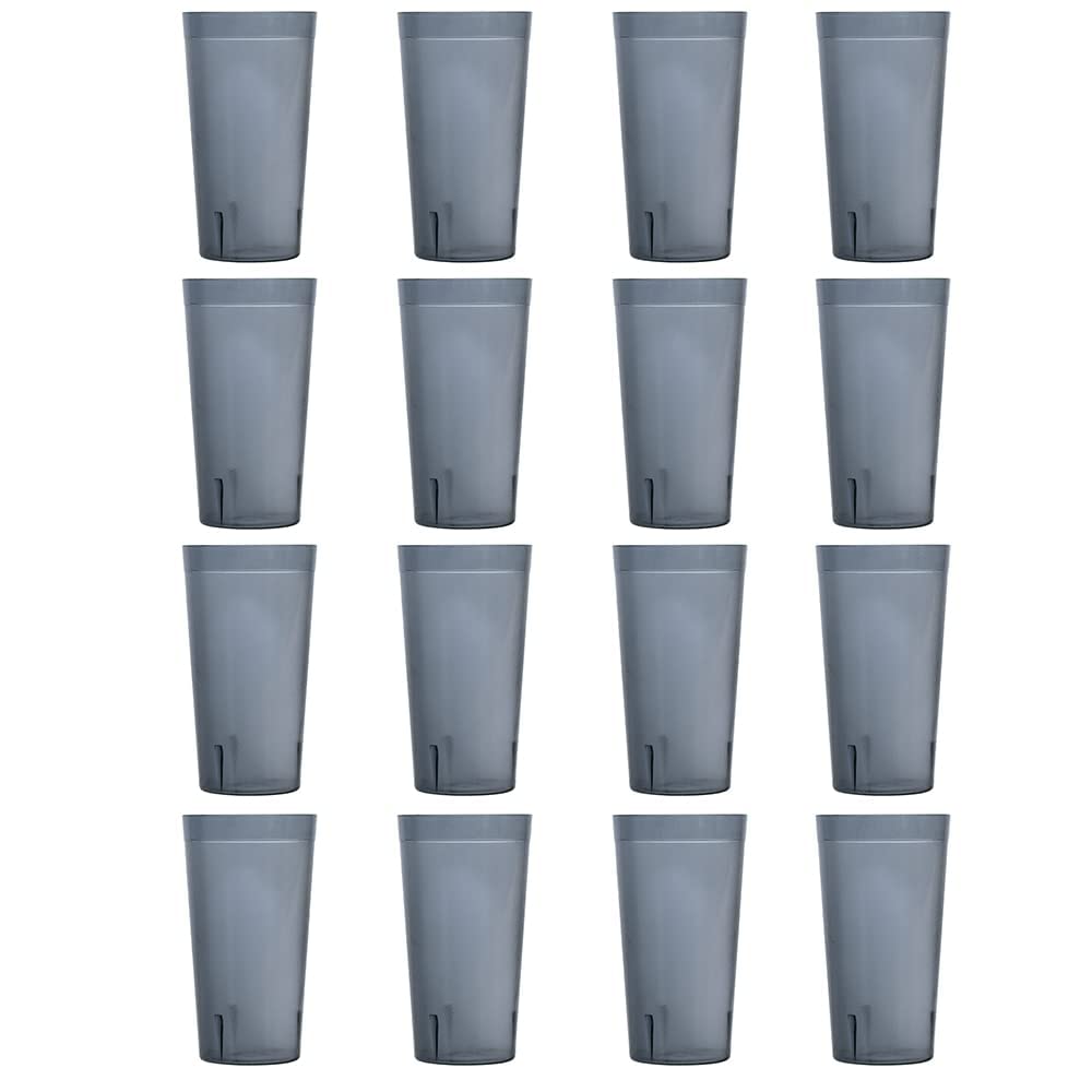 US Acrylic Cafe Plastic Reusable Tumblers (Set of 16) 20-ounce Water Cups in Grey | Value Set of Restaurant Style Drinking Glasses, Stackable, BPA-free, Made in the USA | Top-rack Dishwasher Safe