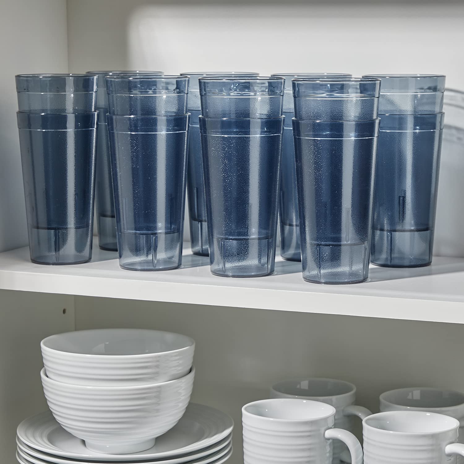 US Acrylic Cafe Plastic Reusable Tumblers (Set of 16) 20-ounce Water Cups in Grey | Value Set of Restaurant Style Drinking Glasses, Stackable, BPA-free, Made in the USA | Top-rack Dishwasher Safe