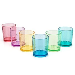 KX-WARE 14-ounce Acrylic Glasses Plastic Tumbler, set of 6 Multicolor - Hammered Style, Dishwasher Safe, BPA Free