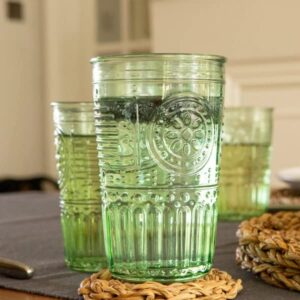 Bormioli Rocco Romantic Set Of 4 Tumbler Glasses, 11.5 Oz. Colored Crystal Glass, Pastel Green, Made In Italy.