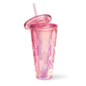 west & fifth mermaid scale tumbler with lid & straw- fashion, trendy, holographic & iridescent water bottle- bpa free plastic cold cup- 24 ounces (peach, holographic)