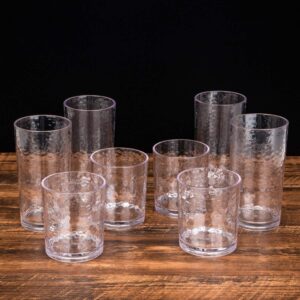 KX-WARE 14-ounce Acrylic Glasses Plastic Tumbler, set of 6 Clear - Hammered Style, Dishwasher Safe, BPA Free
