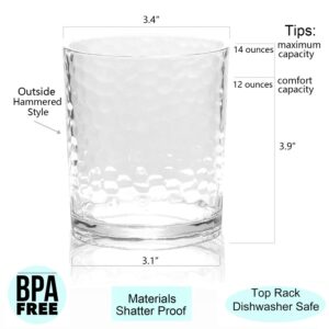 KX-WARE 14-ounce Acrylic Glasses Plastic Tumbler, set of 6 Clear - Hammered Style, Dishwasher Safe, BPA Free