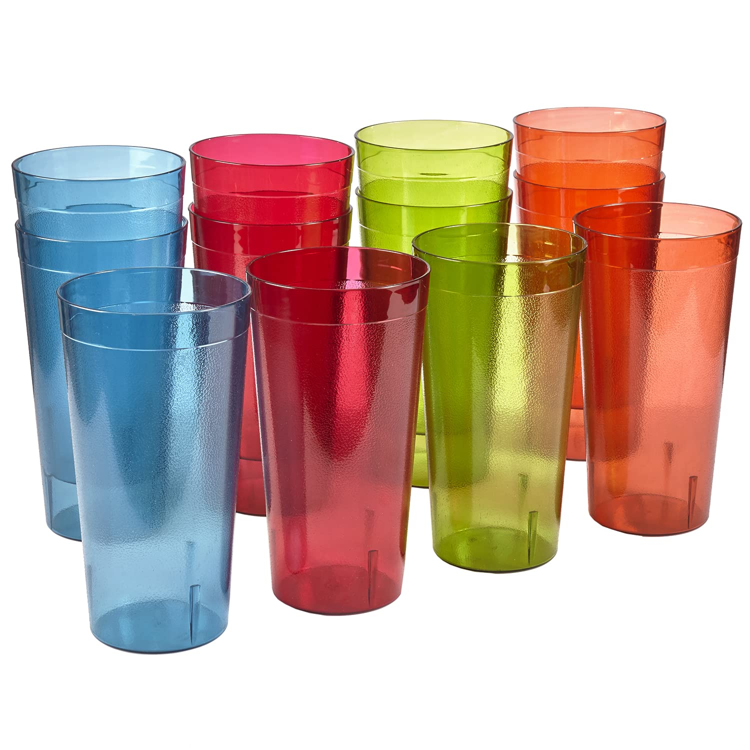 US Acrylic Café Plastic Reusable Tumblers (Set of 12) 32-ounce Iced-Tea Cups, Assorted | Value Set of Restaurant Style Drinking Glasses, Stackable, BPA-free, Made in the USA | Top-rack Dishwasher Safe