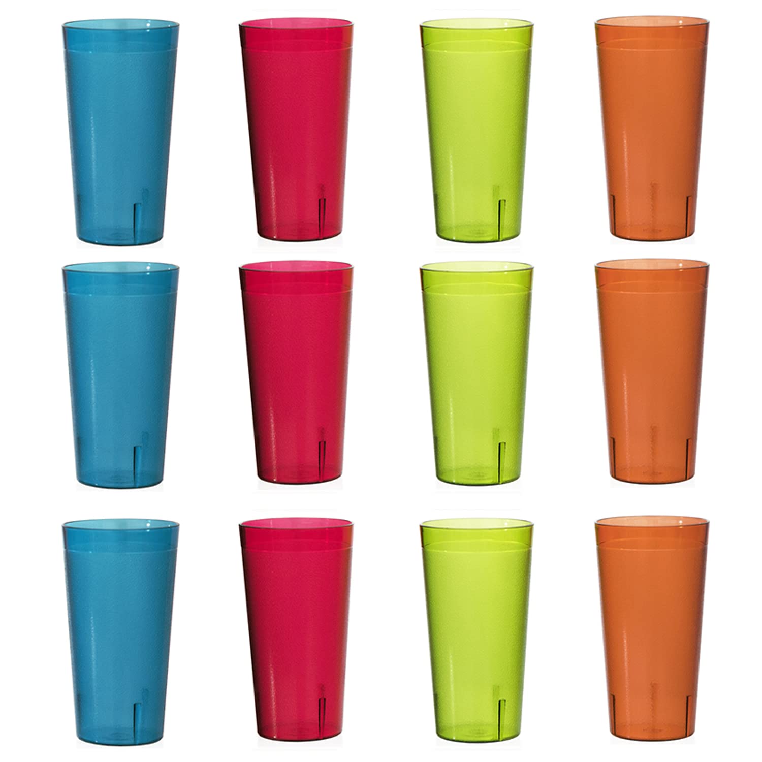 US Acrylic Café Plastic Reusable Tumblers (Set of 12) 32-ounce Iced-Tea Cups, Assorted | Value Set of Restaurant Style Drinking Glasses, Stackable, BPA-free, Made in the USA | Top-rack Dishwasher Safe