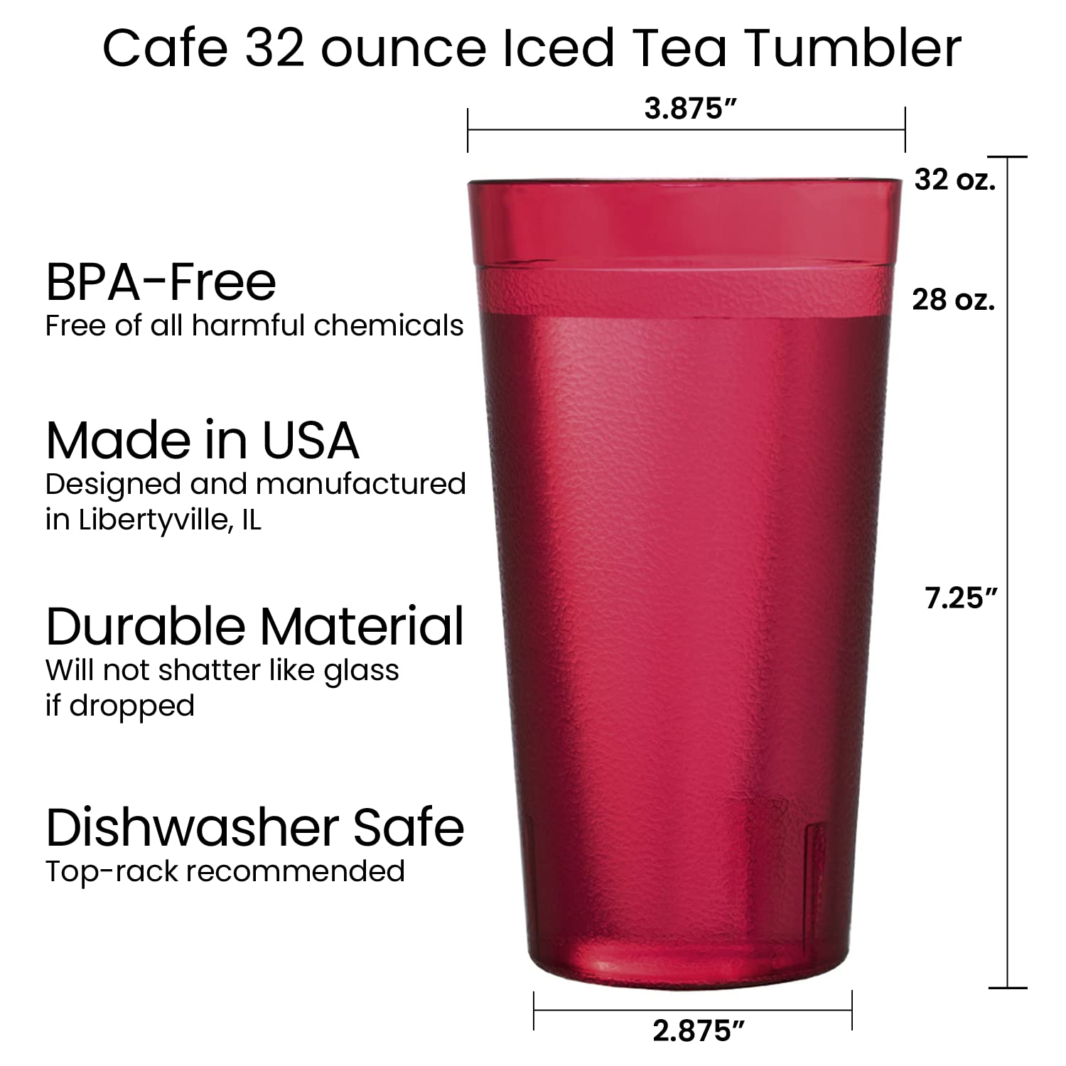 US Acrylic Café Plastic Reusable Tumblers (Set of 12) 32-ounce Iced-Tea Cups, Assorted | Value Set of Restaurant Style Drinking Glasses, Stackable, BPA-free, Made in the USA | Top-rack Dishwasher Safe