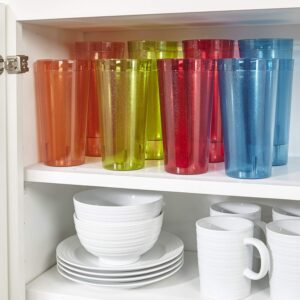 US Acrylic Café Plastic Reusable Tumblers (Set of 12) 32-ounce Iced-Tea Cups, Assorted | Value Set of Restaurant Style Drinking Glasses, Stackable, BPA-free, Made in the USA | Top-rack Dishwasher Safe