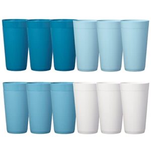 us acrylic newport 20 ounce unbreakable plastic stackable water tumblers in blue sky | set of 12 drinking cups | reusable, bpa-free, made in the usa, top-rack dishwasher and microwave safe