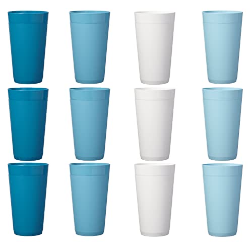 US Acrylic Newport 20 ounce Unbreakable Plastic Stackable Water Tumblers in Blue Sky | Set of 12 Drinking Cups | Reusable, BPA-free, Made in the USA, Top-rack Dishwasher and Microwave Safe