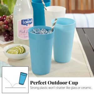 US Acrylic Newport 20 ounce Unbreakable Plastic Stackable Water Tumblers in Blue Sky | Set of 12 Drinking Cups | Reusable, BPA-free, Made in the USA, Top-rack Dishwasher and Microwave Safe