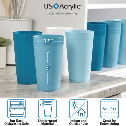 US Acrylic Newport 20 ounce Unbreakable Plastic Stackable Water Tumblers in Blue Sky | Set of 12 Drinking Cups | Reusable, BPA-free, Made in the USA, Top-rack Dishwasher and Microwave Safe