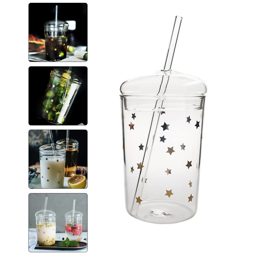 UPKOCH Straw Water Bottle Glass Tumbler with Straw and Lid Clear Milk Cup Large Water Mug Heat Resistant Juice Drinking Cup Glass Smoothie Cups for Home Outdoor Travel