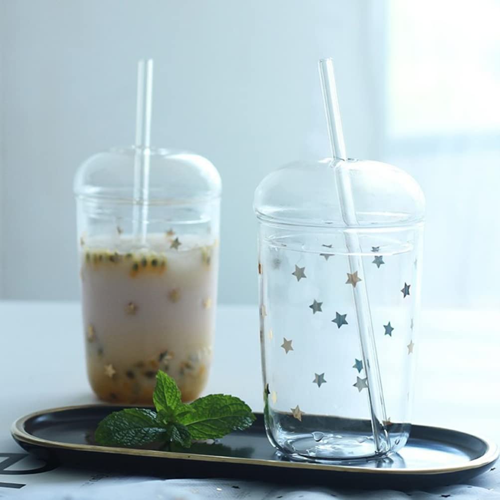 UPKOCH Straw Water Bottle Glass Tumbler with Straw and Lid Clear Milk Cup Large Water Mug Heat Resistant Juice Drinking Cup Glass Smoothie Cups for Home Outdoor Travel