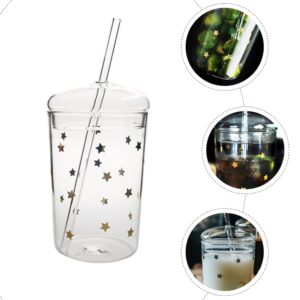 UPKOCH Straw Water Bottle Glass Tumbler with Straw and Lid Clear Milk Cup Large Water Mug Heat Resistant Juice Drinking Cup Glass Smoothie Cups for Home Outdoor Travel