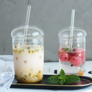 UPKOCH Straw Water Bottle Glass Tumbler with Straw and Lid Clear Milk Cup Large Water Mug Heat Resistant Juice Drinking Cup Glass Smoothie Cups for Home Outdoor Travel