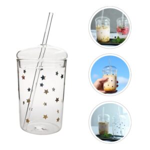 UPKOCH Straw Water Bottle Glass Tumbler with Straw and Lid Clear Milk Cup Large Water Mug Heat Resistant Juice Drinking Cup Glass Smoothie Cups for Home Outdoor Travel