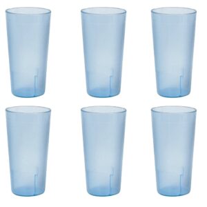 12 oz. (ounce) restaurant tumbler beverage cup, stackable cups, break-resistant commmerical plastic, set of 6 - blue