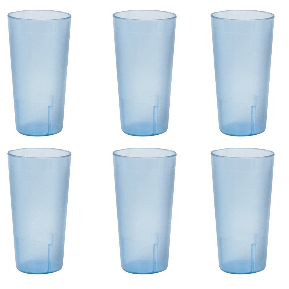 12 oz. (Ounce) Restaurant Tumbler Beverage Cup, Stackable Cups, Break-Resistant Commmerical Plastic, Set of 6 - Blue