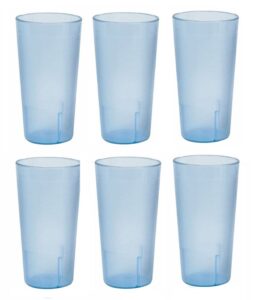 20 ounce restaurant tumbler beverage cup, stackable cups, break resistant commmerical plastic, set of six - blue
