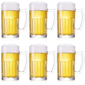 tusapam 6 pack heavy beer mugs, large beer glasses with handle, 20 ounce glass steins, classic beer mug glasses set